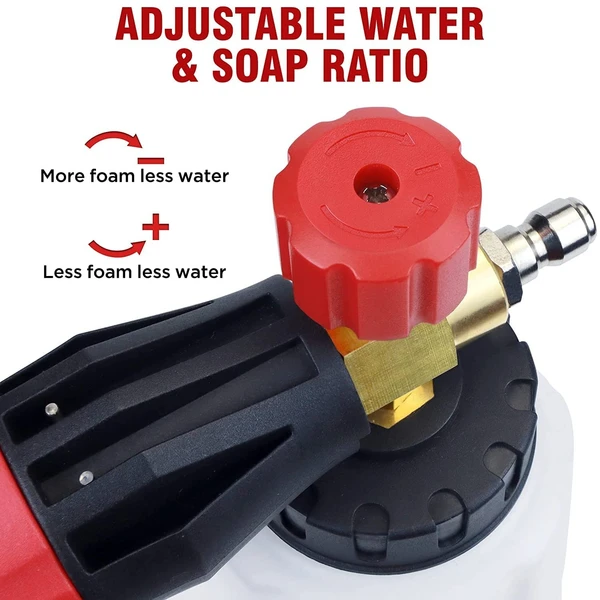 UNIESHINE Adjustable Pro Foam Blaster Professional Foam Canon | 1.1L Super Snow Foam Lance with 1/4' Brass Quick Connector for Pressure Washer Gun - Red