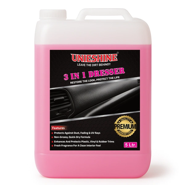 UNIESHINE 3 in 1 Car Dresser 5 Litre | Cleans, Shines & Protects Plastic, Vinyl, Rubber & Trim | UV Resistant, Non-Greasy Dashboard & Tyre Polish for Long-Lasting Dust-Free Shine