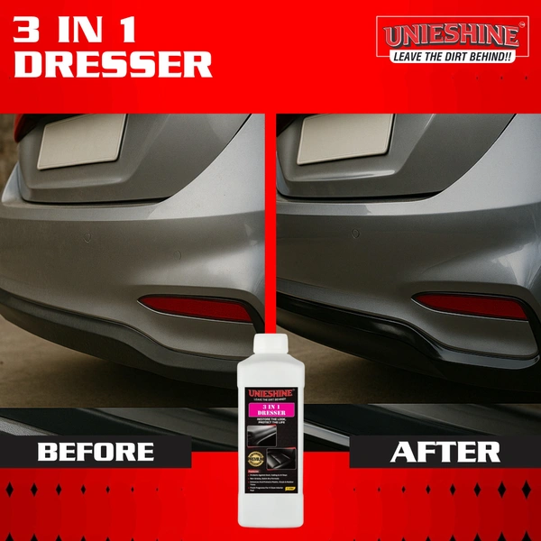 UNIESHINE 1L 3 in 1 Dresser – Cream Based Interior Polish, Shine & Protection for Tyres, Plastic & Rubber