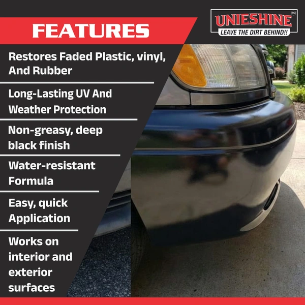 UNIESHINE Ultra Trim Restore+ 500ML – Plastic & Rubber Restorer for Car and Bike Trim | Dashboard Polish with UV Protection, Non-Greasy Long-Lasting Shine