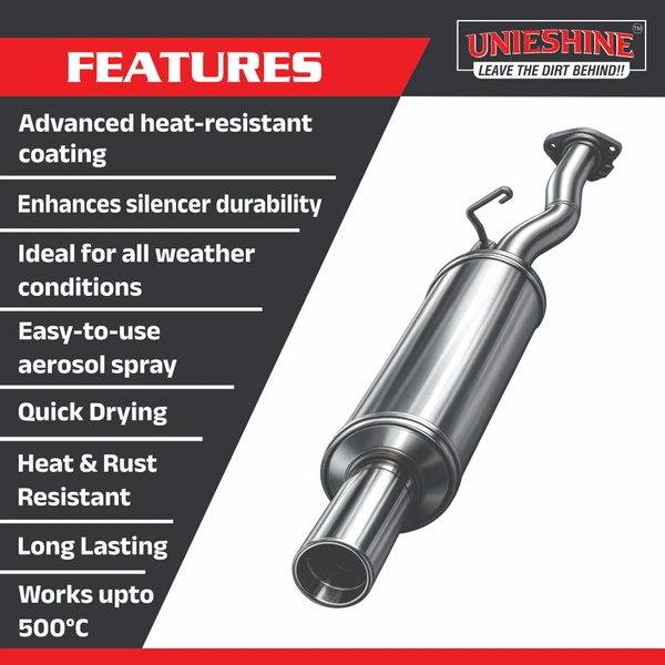 UNIESHINE Car Silencer Coating Spray 400ML – Exhaust & Underbody Anti-Rust Coating for 4 Wheelers | Silver Heat-Resistant Corrosion Protection, Diesel Wash Resistant
