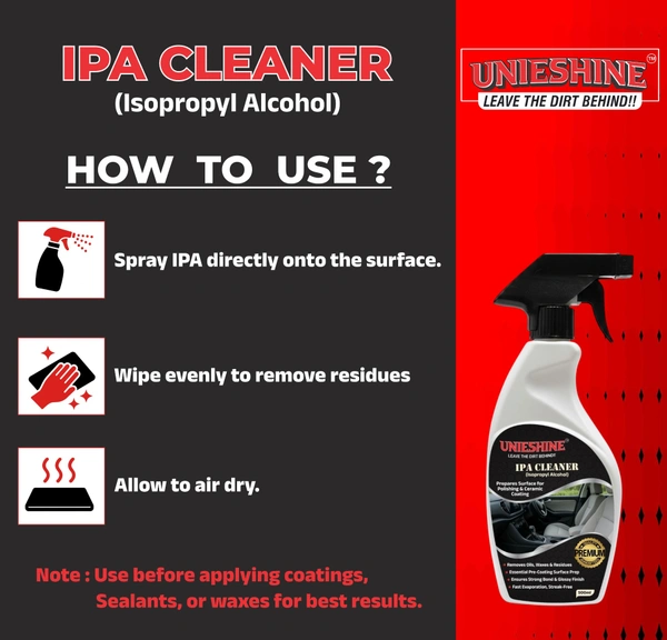 UNIESHINE 500ML IPA Isopropyl Alcohol for Car Bike Detailing Surface Prep Spray Removes Oil Dirt Grime Wax Residue for Polishing Cleaning