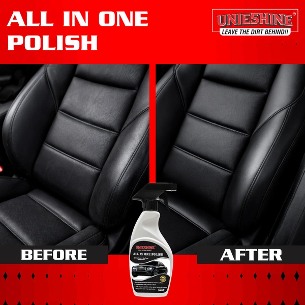 UNIESHINE All in One Polish 500ML – Silicone-Based Car & Bike Polish for Dashboard, Plastic, Tyre & Trim | Instant Shine Interior and Exterior Protective Gloss Finish