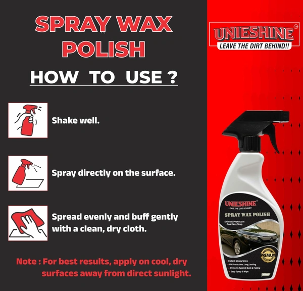 UNIESHINE Premium Liquid Wax Polish Spray 500ML with Microfiber Cloth – Car & Bike Spray Wax | Instant Shine, High Gloss Finish & Long-Lasting Paint Protection