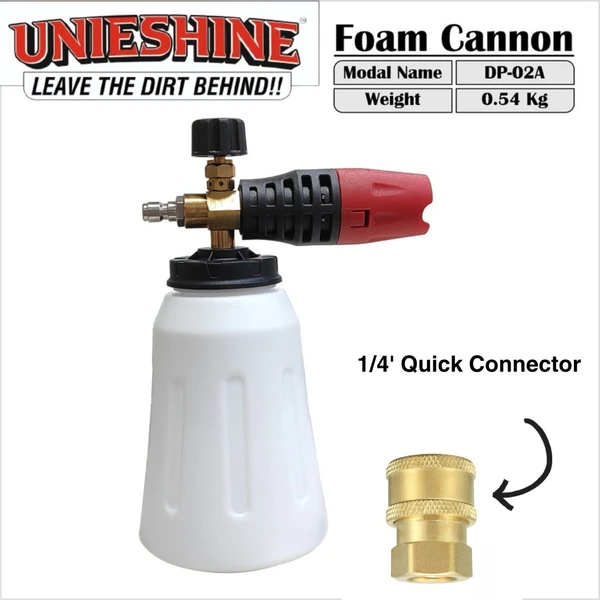 UNIESHINE Adjustable Pro Foam Blaster Professional Foam Canon | 1.1L Super Snow Foam Lance with 1/4' Brass Quick Connector for Pressure Washer Gun - Red