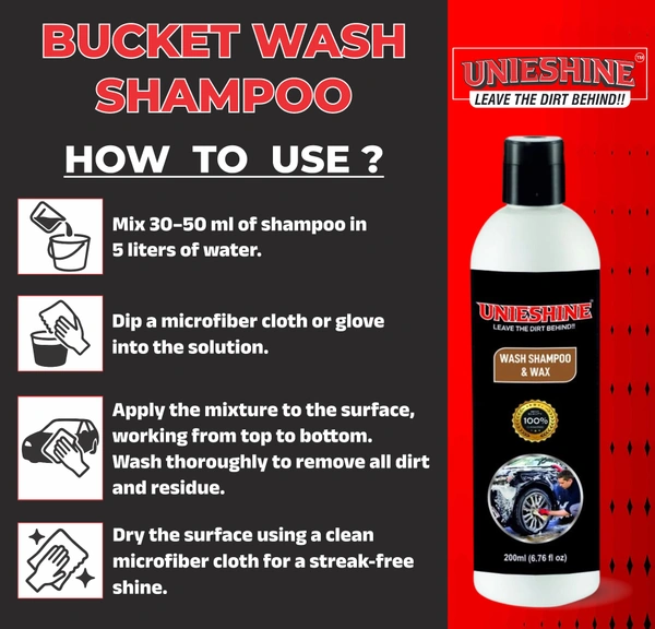 UNIESHINE 200ML Wash & Wax Shampoo (Pack of 2) for Car & Bike – High Foam Cleaning with Gloss Protection