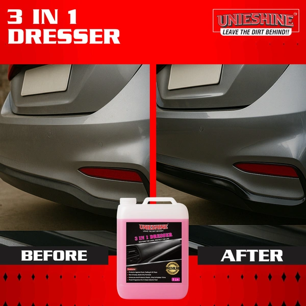 UNIESHINE 3 in 1 Car Dresser 5 Litre | Cleans, Shines & Protects Plastic, Vinyl, Rubber & Trim | UV Resistant, Non-Greasy Dashboard & Tyre Polish for Long-Lasting Dust-Free Shine
