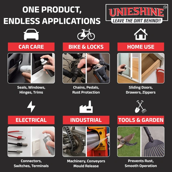 UNIESHINE Multipurpose Silicone Spray 500ML – Silicone Lubricant & Protectant for Automotive, Industrial, Home & Gym Equipment | Anti-Rust, Waterproof, Non-Sticky Formula