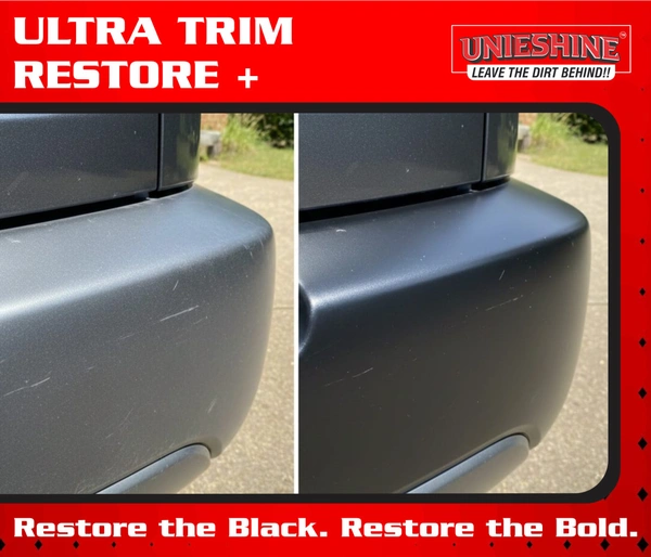 UNIESHINE Ultra Trim Restore+ 500ML – Plastic & Rubber Restorer for Car and Bike Trim | Dashboard Polish with UV Protection, Non-Greasy Long-Lasting Shine