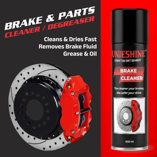 UNIESHINE Brake Cleaner Spray 500ML – Fast-Drying Disc & Brake Parts Cleaner for Car and Bike | Residue-Free Degreaser, Anti-Rust Support & Noise Reduction