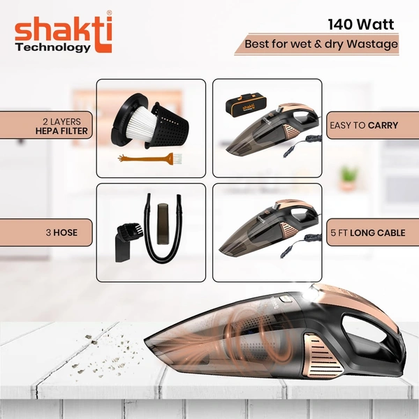 SHAKTI TECHNOLOGY Shakti Technology Sweep High Power Auto Car Vacuum Cleaner for Deep Cleaning, Hand Held Portable Cars Vacuum for Car Cleaning with DC 12V, 140W Vacuum Motor & 5000 PA Powerful Suction