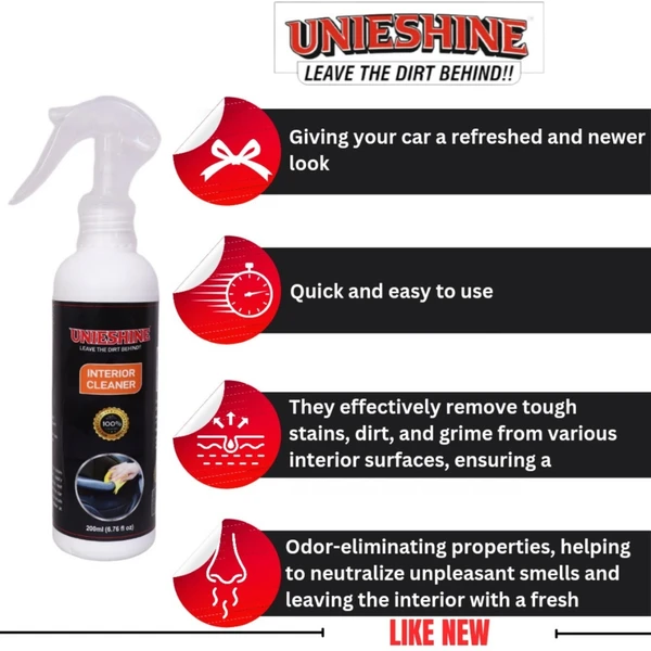 UNIESHINE Interior Cleaner (200ML) With Microfiber Cloth & Polish Applicator