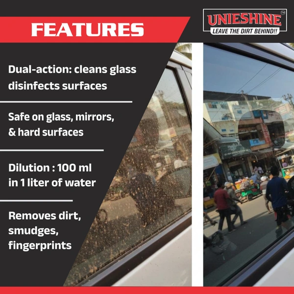UNIESHINE Concentrated Glass & Surface Cleaner 5L | Makes 50 Litres | Streak-Free Window & Mirror Cleaning Solution | Removes Oily Soil & Finger Marks | Multi-Surface Cleaner Liquid