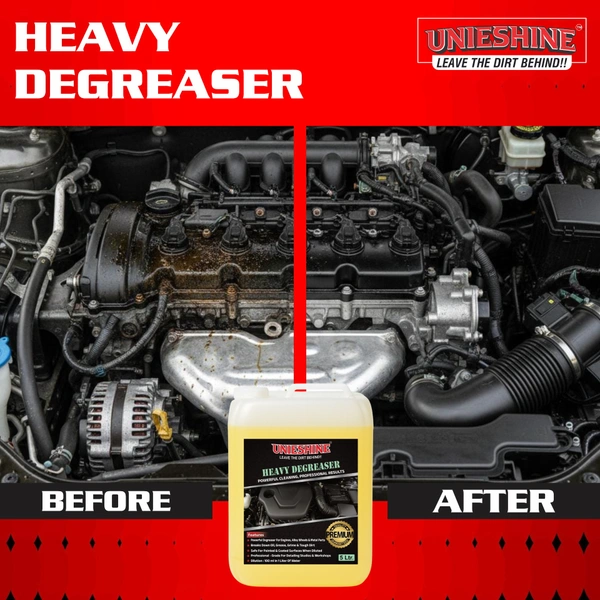 UNIESHINE Heavy Duty Perfect Degreaser 5L | 1:9 Dilution Multi-Purpose Engine & Wheel Cleaner | Professional Grease & Dirt Remover for Cars, Bikes & Commercial Vehicles | Wheel Rim & Iron Cleaner