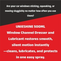 UNIESHINE Window Channel Dresser & Lubricant Spray 500ML – Rubber Beading Restorer for Car Doors, Sunroofs & Weather Strips | Reduces Noise, Friction & Sticking