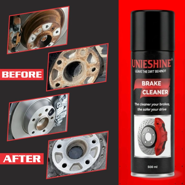 UNIESHINE Brake Cleaner Spray 500ML – Fast-Drying Disc & Brake Parts Cleaner for Car and Bike | Residue-Free Degreaser, Anti-Rust Support & Noise Reduction