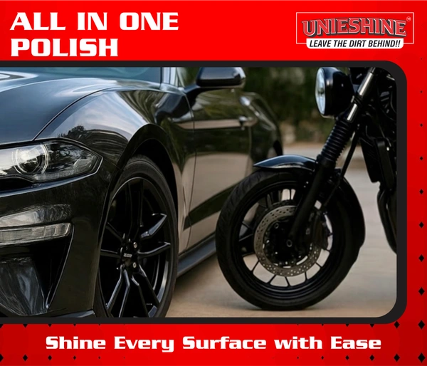 UNIESHINE All in One Polish 500ML – Silicone-Based Car & Bike Polish for Dashboard, Plastic, Tyre & Trim | Instant Shine Interior and Exterior Protective Gloss Finish