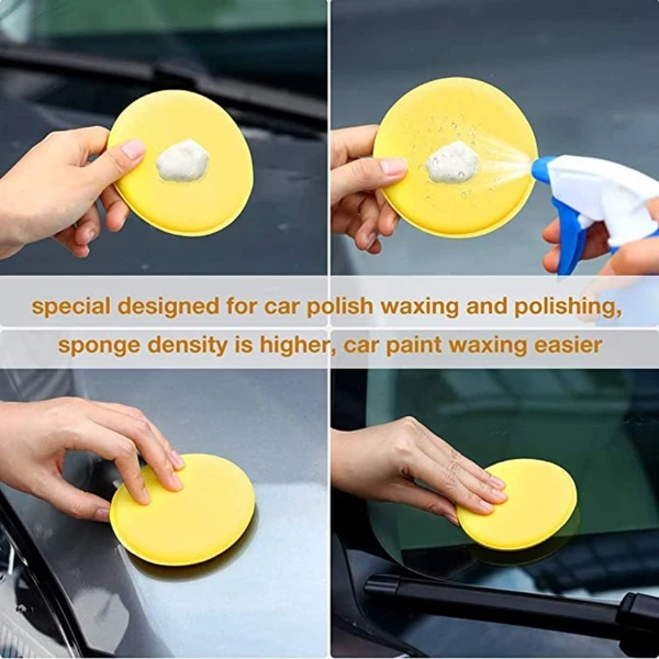 UNIESHINE Foam Applicator Pad | Wax applicator | Durable & Washable Car Polish Sponge |Ultra-Soft Applicator Sponge 11cm/4.5" Diameter (Pack of 6 Pcs) - Yellow