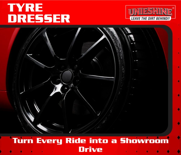 UNIESHINE Tyre Dresser Polish 5L | Back to Black Tyre Shine for Cars & Bikes | Non-Greasy Long-Lasting Rubber Polish | Restores Original Black Finish | Prevents Fading & Premature Ageing