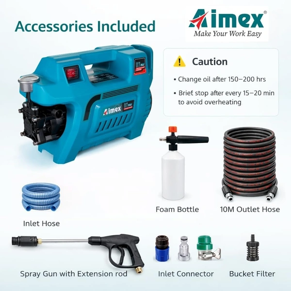 AIMEX Aimex D7 Plus Electric High Pressure Car Washer 2200W | 150 Bar Pressure Washer with Copper Winding | Portable Car & Home Cleaning Machine with 10M Hose (Blue)