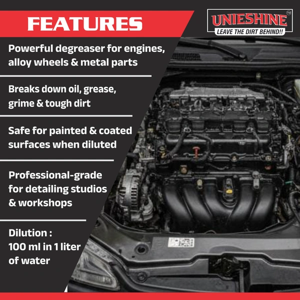UNIESHINE 1L Concentrated Heavy Degreaser – Powerful Engine Bay & Alloy Wheel Cleaner for Oil, Grease & Dirt Removal
