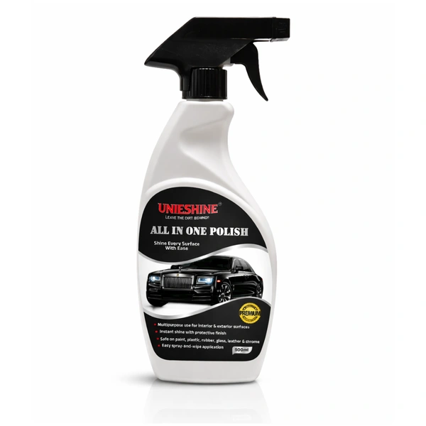 UNIESHINE All in One Polish 500ML – Silicone-Based Car & Bike Polish for Dashboard, Plastic, Tyre & Trim | Instant Shine Interior and Exterior Protective Gloss Finish