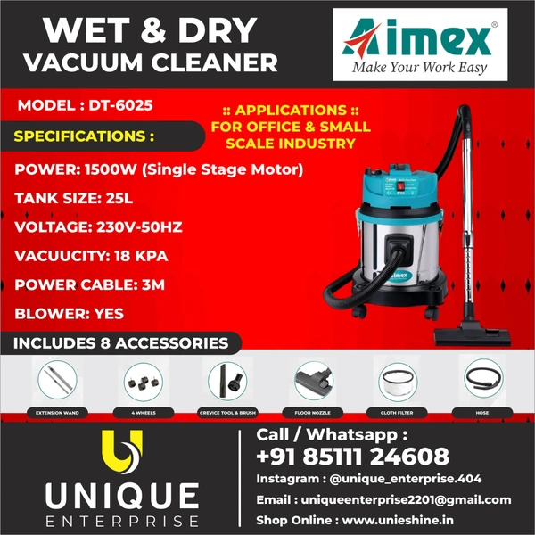 AIMEX DT-6025 Wet & Dry Vacuum Cleaner 1500W 25L