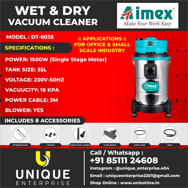 AIMEX DT-6035 Wet & Dry Vacuum Cleaner 1500W 35L