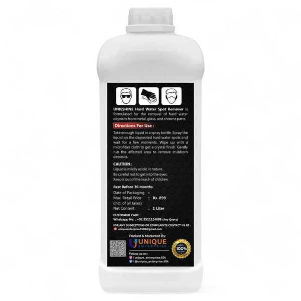 UNIESHINE Hard Water Spot Remover (1L) For Chrome, Metal, and Glass Surfaces