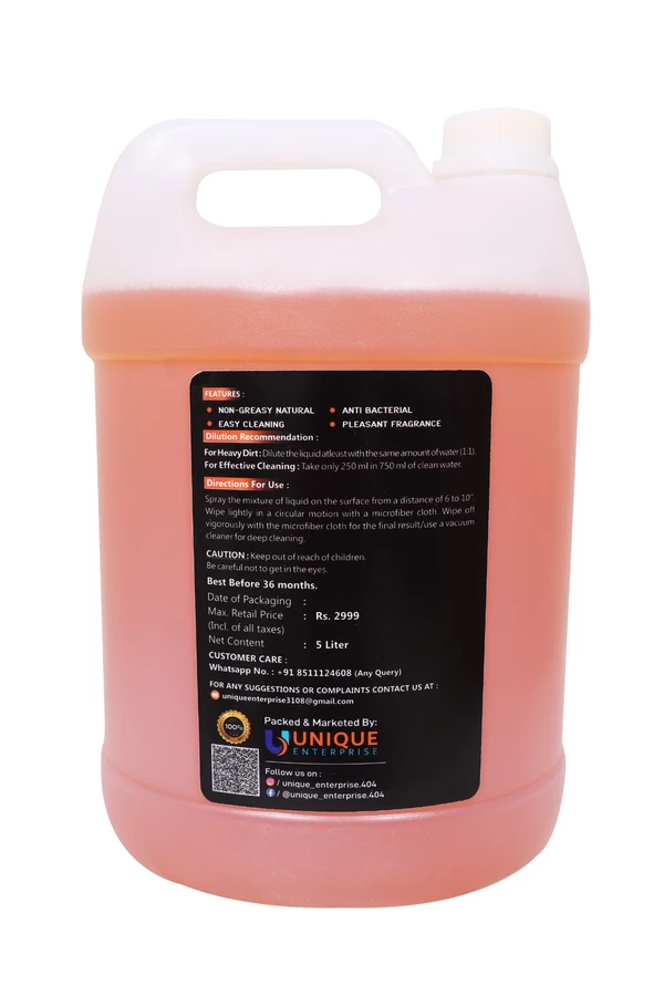 UNIESHINE Concentrated Car Interior Cleaner - 5L | 7X Dilution Formula for 35 Liters Solution |Ideal for Car Interiors, Plastic, Vinyl, Leather & More - 5L, Web Orange