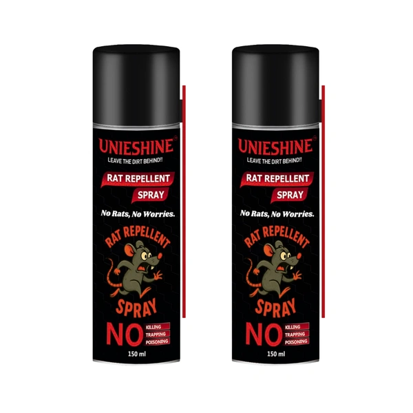 UNIESHINE Rat Repellent Spray Pack of 2 (150ML Each) | Natural Rodent Deterrent for Car Engine, Home, Garage & Garden | Long-Lasting Protection | Safe for Pets & Children
