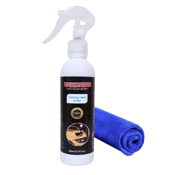UNIESHINE Waterless Wash & Wax (200ML) With Microfiber Cloth - Cyan Aqua