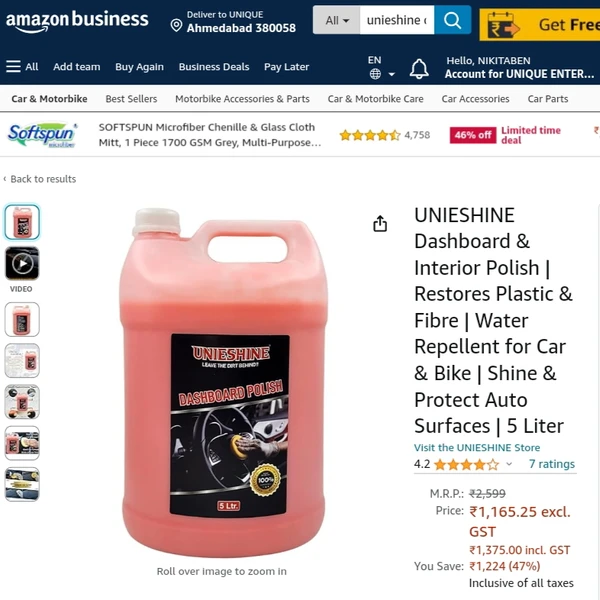 UNIESHINE  Premium Dashboard Polish 5LTR - Sundown