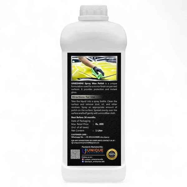 UNIESHINE Spray Wax Polish (1L) For Car & Bike