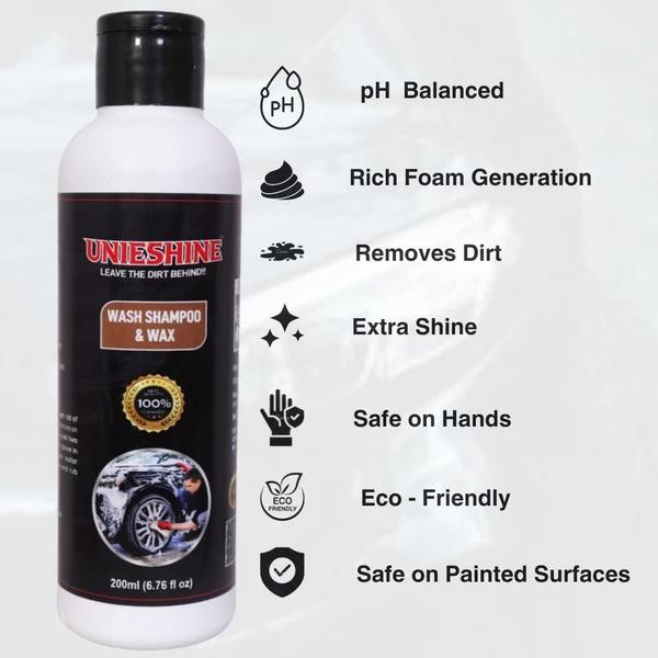 UNIESHINE Wash Shampoo & Wax (200ML) With Microfiber Cloth - Thunderbird