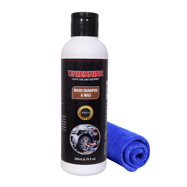 UNIESHINE Wash Shampoo & Wax (200ML) With Microfiber Cloth - Thunderbird