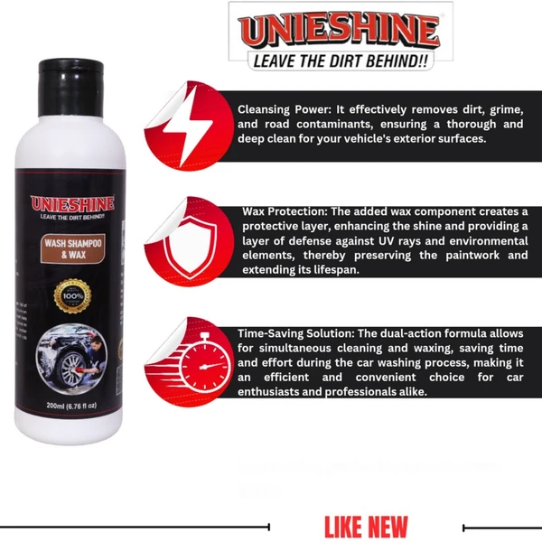 UNIESHINE Wash Shampoo & Wax (200ML) With Microfiber Cloth - Thunderbird