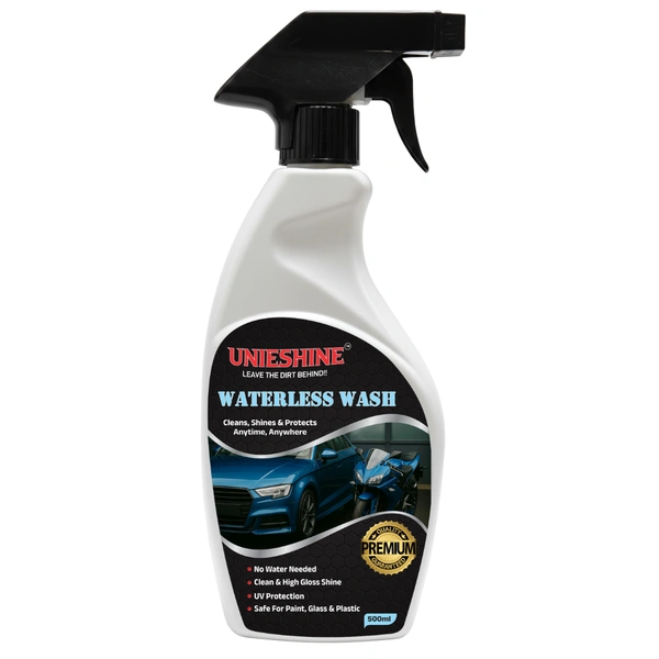 UNIESHINE Waterless Wash and Wax 500ml with Microfiber Cloth – Waterless Car Wash Spray & Instant Car Polish | Cleans, Shines and Protects with High Gloss Finish for Car & Bike