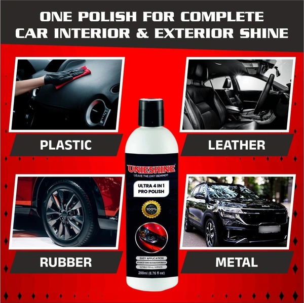 UNIESHINE All in One Car Polish 200ml Multipurpose Car Bike Polish Dashboard Plastic Fibre Restorer Polish Cream with Applicator Sponges for Shine Protection
