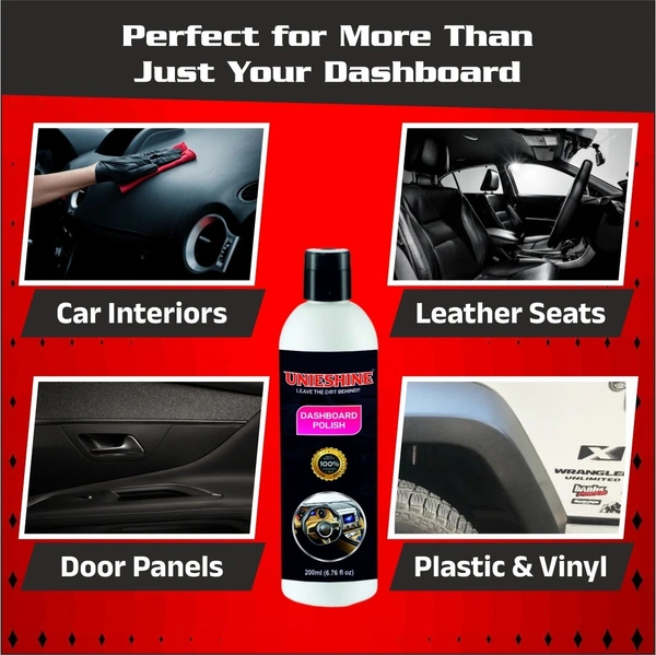 UNIESHINE Car Dashboard Dresser Polish 200ml Interior Polish for Car Bike Motorcycle Plastic Fibre Restorer UV Protection Anti Fading Crack Protection