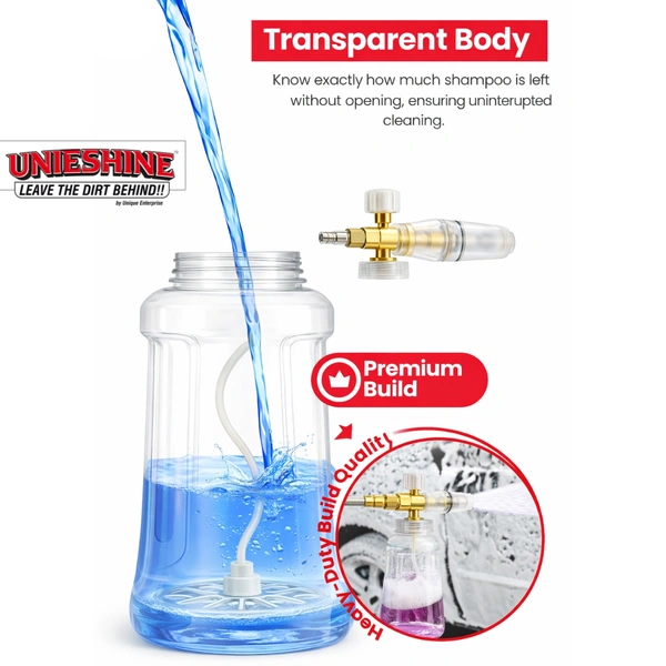 UNIESHINE Brass Adjustable Foam Cannon 1L Bottle, Heavy-Duty Transparent Snow Foam Lance for Pressure Washer, Thick Foam Car Wash & Detailing Tool