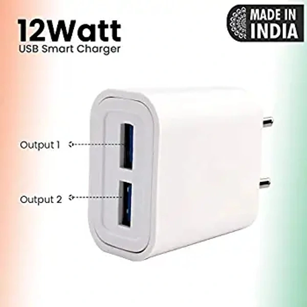 REALME CHARGER REDMI CHARGER SAMSUNG CHARGER NARZO CHARGER OPPO CHARGER Mobile Charger Dual Port 12Watt 2.4 Amp Universal All mobile supported Without Cable Fast Charger Realme 2 Pro, Realme 3, Realme 3 Pro, Realme 3i, Realme C1 Original Adapter Like Fast Charger, Android Smartphone Charger Fast Charger
