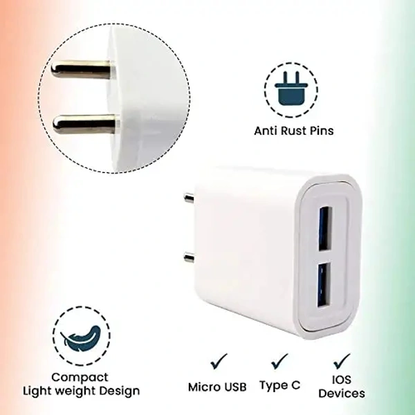 REALME CHARGER REDMI CHARGER SAMSUNG CHARGER NARZO CHARGER OPPO CHARGER Mobile Charger Dual Port 12Watt 2.4 Amp Universal All mobile supported Without Cable Fast Charger Realme 2 Pro, Realme 3, Realme 3 Pro, Realme 3i, Realme C1 Original Adapter Like Fast Charger, Android Smartphone Charger Fast Charger