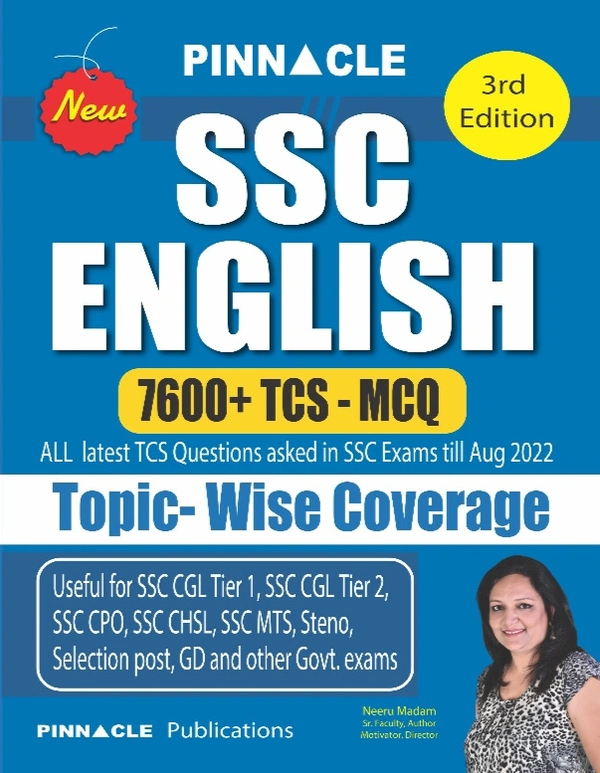 Pinnacle SSC English 7600+ TCS - MCQ TOPIC- WISE COVERAGE (NEW-3rd EDITION) Neeru Madam  (Paperback, Neeru Madam) SSC English 7600+ TCS MCQ By Neeru Madam