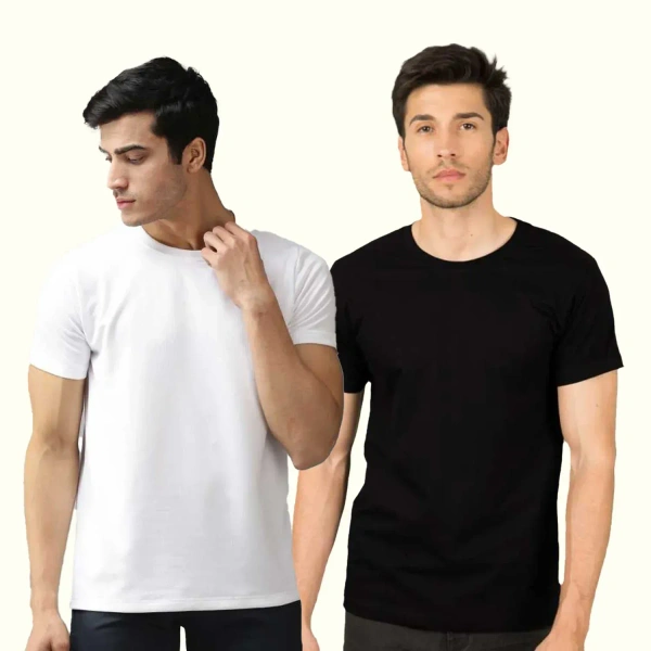 YoungRize Black and White Plain T-shirt Combo Unisex Regular Fit - XXL, 2