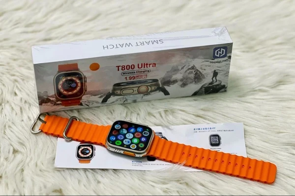 HiWatch T800 Ultra Smartwatch - Free Size, with Bluetooth Calling Smart Watch Wireless Magnetic Charger Fitness Hd Display Smartwatch - FREE SIZE, Orange