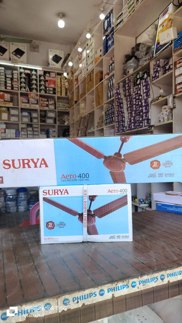 SURYA Aero Ceiling Fan 1200mm 3 Blade - White, 48"