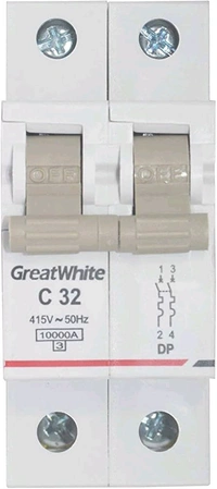 GreatWhite  MCB SINGLE POLE (SP) C6Amp  - White, 32Amp