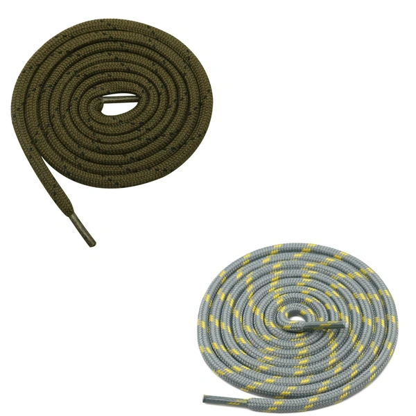 GRAH SANGRAH® (2 Pair) (1 Pair Per Single Color) Shoes Laces Athletic Shoelaces For Sport/Running Shoes Shoe Strings - 120 CM, Olive-Light Grey Yellow