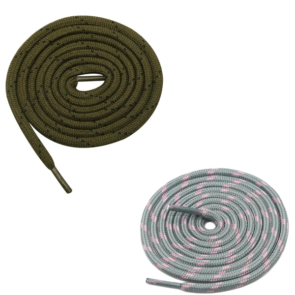 GRAH SANGRAH® (2 Pair) (1 Pair Per Single Color) Shoes Laces Athletic Shoelaces For Sport/Running Shoes Shoe Strings - 120 CM, Olive-Light Grey Pink